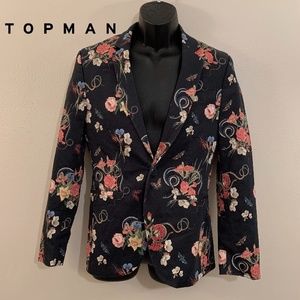 Topman Floral Cotton Blazer 38R tightly fitted 98% cotton / 2% elastane